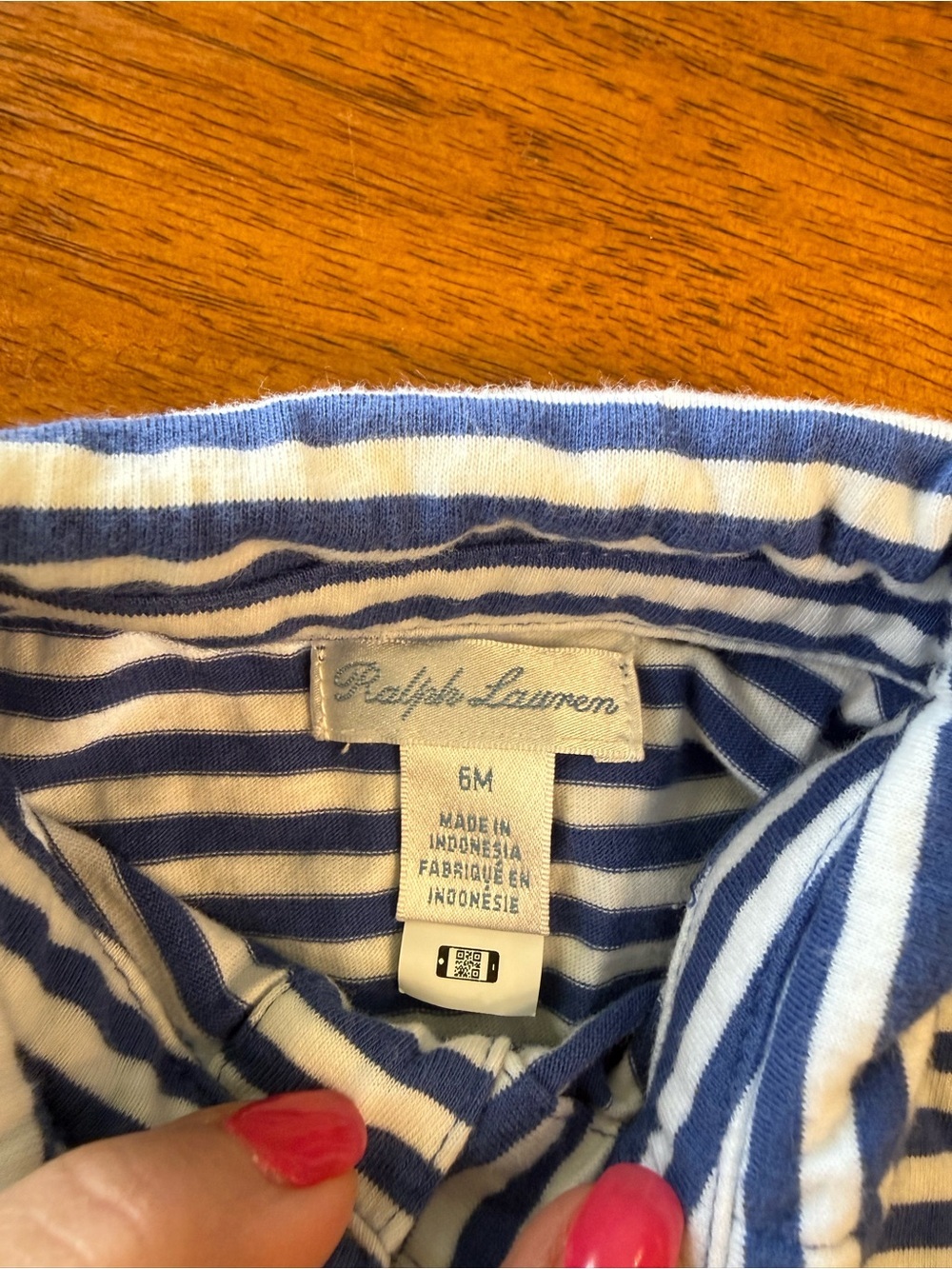 Ralph Lauren Blue & White Striped Polo with Orange Logo kids size 6 months - Picture 2 of 5